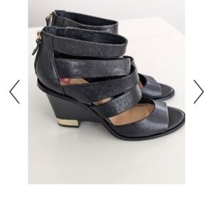 Elaine Turner Black  Leather Heel Open Toe Shoes Shooties Size 6.5